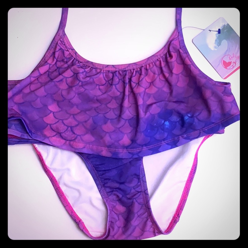 Dark and light purple swimming suit for girls.